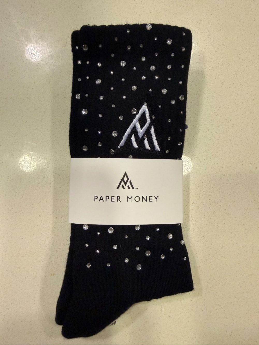 Paper Money Bling Rhinestone Socks Black Sparkle Statement Socks